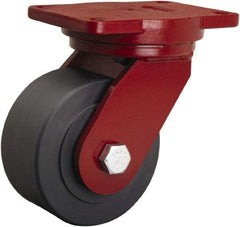 Hamilton - 6" Diam x 3" Wide x 8-1/2" OAH Top Plate Mount Swivel Caster - Nylon, 5,000 Lb Capacity, Sealed Precision Ball Bearing, 6-1/8 x 7-1/2" Plate - Eagle Tool & Supply