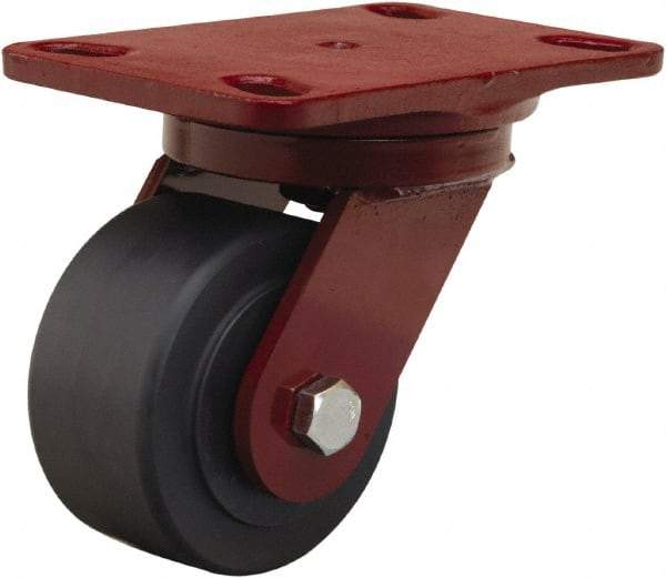 Hamilton - 4" Diam x 2" Wide x 5-5/8" OAH Top Plate Mount Swivel Caster - Nylon, 2,000 Lb Capacity, Sealed Precision Ball Bearing, 4-1/2 x 6-1/2" Plate - Eagle Tool & Supply