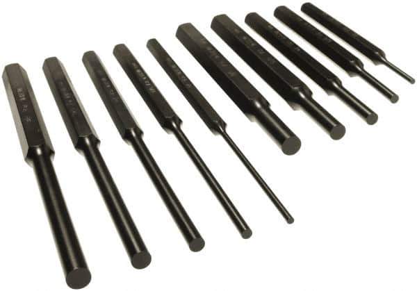 Mayhew - 10 Piece, 1/8 to 3/8", Pin Punch Set - Alloy Steel, Comes in Vinyl Pouch - Eagle Tool & Supply