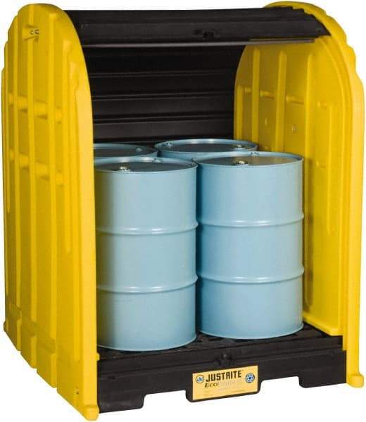 Justrite - 4 Drum, 79 Gal Sump Capacity, Drum Cover Pallet - 5.71' Long x 5.06' Wide x 6.27' High, Vertical Storage, Polyethylene - Eagle Tool & Supply