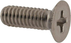 Made in USA - #8-32 UNC, 1/2" OAL Phillips Drive Machine Screw - Flat Head, Grade 18-8 Stainless Steel, Passivated Finish, Without Washer - Eagle Tool & Supply
