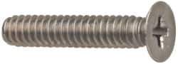 Made in USA - #10-32 UNF, 3/8" OAL Phillips Drive Machine Screw - Flat Head, Grade 18-8 Stainless Steel, Passivated Finish, Without Washer - Eagle Tool & Supply