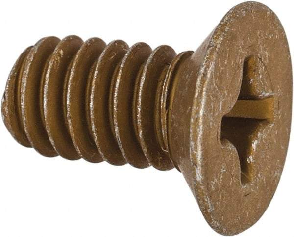 Made in USA - 1/4-20 UNC, 1/2" OAL Phillips Drive Machine Screw - Flat Head, Grade 3 Steel, Yellow Cadmium-Plated Finish, Without Washer - Eagle Tool & Supply