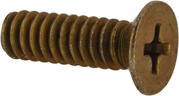 Made in USA - #10-24 UNC, 5/8" OAL Phillips Drive Machine Screw - Flat Head, Grade 3 Steel, Yellow Cadmium-Plated Finish, Without Washer - Eagle Tool & Supply