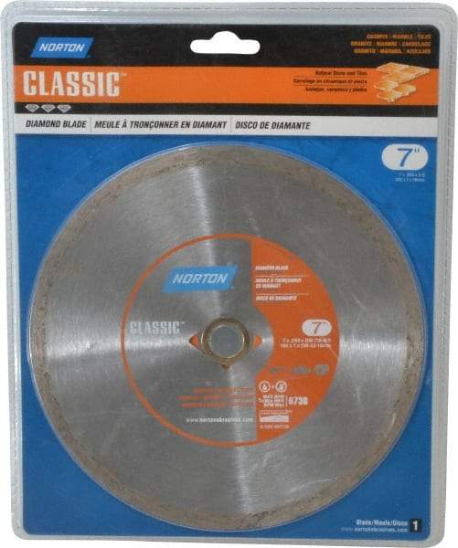 Norton - 7" Diam, 5/8" Arbor Hole Diam, Wet & Dry Cut Saw Blade - Diamond-Tipped, Standard Round Arbor - Eagle Tool & Supply