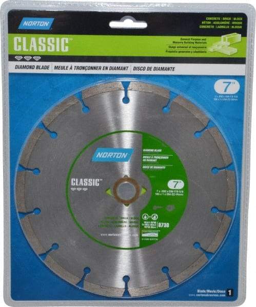 Norton - 7" Diam, 5/8" Arbor Hole Diam, Wet & Dry Cut Saw Blade - Diamond-Tipped, Standard Round Arbor - Eagle Tool & Supply