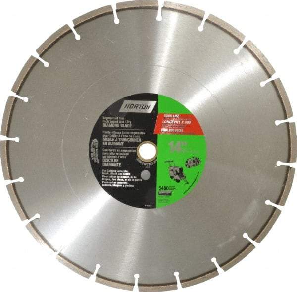 Norton - 14" Diam, 1" Arbor Hole Diam, Wet & Dry Cut Saw Blade - Diamond-Tipped, Standard Round Arbor - Eagle Tool & Supply