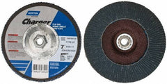 Norton - 60 Grit, 7" Disc Diam, 5/8-11 Center Hole, Type 27 Zirconia Alumina Flap Disc - 8,600 Max RPM, Fiberglass Backing, Coated - Eagle Tool & Supply