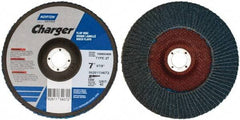 Norton - 40 Grit, 7" Disc Diam, 7/8" Center Hole, Type 27 Zirconia Alumina Flap Disc - 8,600 Max RPM, Fiberglass Backing, Coated - Eagle Tool & Supply