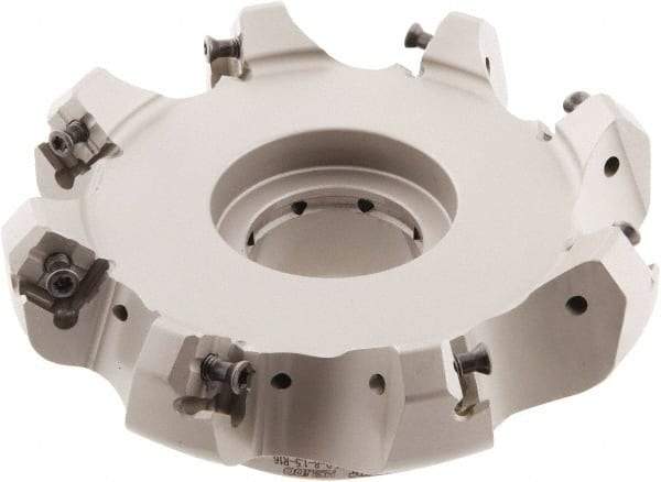 Iscar - 5.58" Cut Diam, 1-1/2" Arbor Hole, 0.276" Max Depth of Cut, 45° Indexable Chamfer & Angle Face Mill - 8 Inserts, S845 SX.U 16.. Insert, Right Hand Cut, 8 Flutes, Through Coolant, Series Helido - Eagle Tool & Supply
