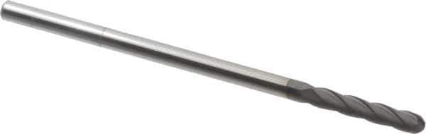 Niagara Cutter - 3/16" Diam, 1" LOC, 4 Flute Solid Carbide Ball End Mill - Diamond Finish, Single End, 4" OAL, 3/16" Shank Diam, Spiral Flute - Eagle Tool & Supply