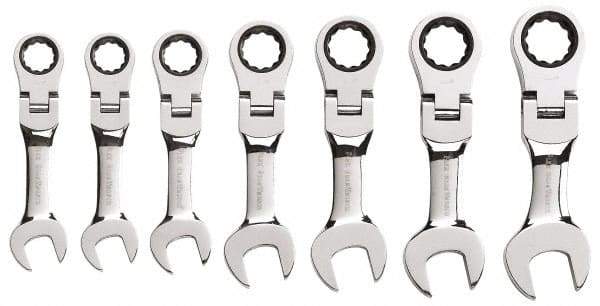 GearWrench - 7 Piece, 3/8" to 3/4", Ratcheting Combination Wrench Set - Inch Measurement Standard, Chrome Finish, Comes in Plastic Case - Eagle Tool & Supply