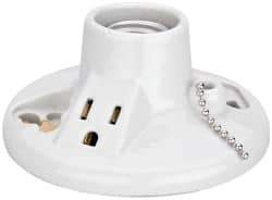 Leviton - 2 Pin, 125 VAC, 660 Watt, Medium Base, Pull Chain Lamp Holder - 4.56 Inch Wide x 2-1/2 Inch High, Incandescent, Screw Mounted - Eagle Tool & Supply