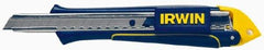 Irwin - Snap Utility Knife - 9mm Blade, Blue & Yellow Standard Grip Handle, 3 Blades Included - Eagle Tool & Supply