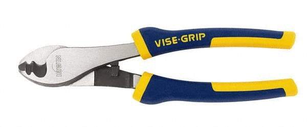 Irwin - 8" OAL, Cable Cutter - 13/16" Jaw Length x 1-1/4" Jaw Width, Rubber Grips Handle - Eagle Tool & Supply