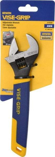 Irwin - 1-1/8" Jaw Capacity, 8" Standard Adjustable Wrench - Chrome Vanadium Steel, Chrome Finish - Eagle Tool & Supply