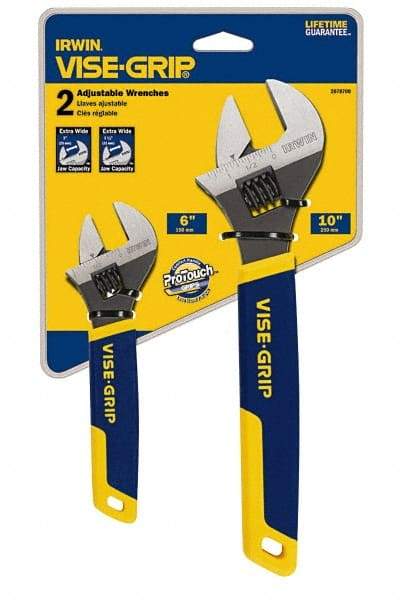 Irwin - 2 Piece, Adjustable Wrench Set - Inch System of Measurement, Chrome Vanadium Finish, Comes in Display Card - Eagle Tool & Supply