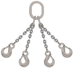 Pewag - 5' Long, 11,500 Lb Basket Capacity, 11,500 Lb Vertical Capacity, Stainless Steel Web Sling - QOS Chain Sling, 3/8" Diam Chain, Bright Polish, with Sling Hook & Master Link - Eagle Tool & Supply