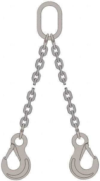 Pewag - 5' Long, 1,900 Lb Basket Capacity, 1,900 Lb Vertical Capacity, Stainless Steel Web Sling - DOS Chain Sling, 3/16" Diam Chain, Bright Polish, with 2 Sling Hooks & Master Link - Eagle Tool & Supply