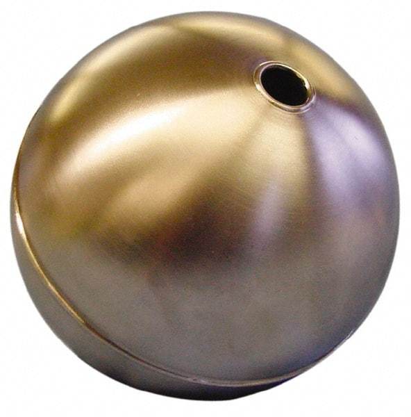 Made in USA - 5" Diam, Spherical, Tubed Through Connection, Metal Float - 1/2" Rod Thread, Stainless Steel, 800 Max psi, 19 Gauge - Eagle Tool & Supply