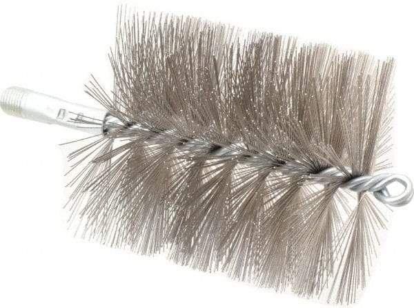 Schaefer Brush - 4-1/2" Brush Length, 4" Diam, Double Stem, Double Spiral Tube Brush - 7-1/4" Long, Stainless Steel, 1/4" NPSM Male Connection - Eagle Tool & Supply