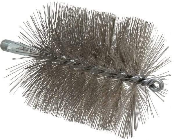 Schaefer Brush - 4-1/2" Brush Length, 4-1/2" Diam, Double Stem, Single Spiral Tube Brush - 7-1/4" Long, Stainless Steel, 1/4" NPSM Male Connection - Eagle Tool & Supply