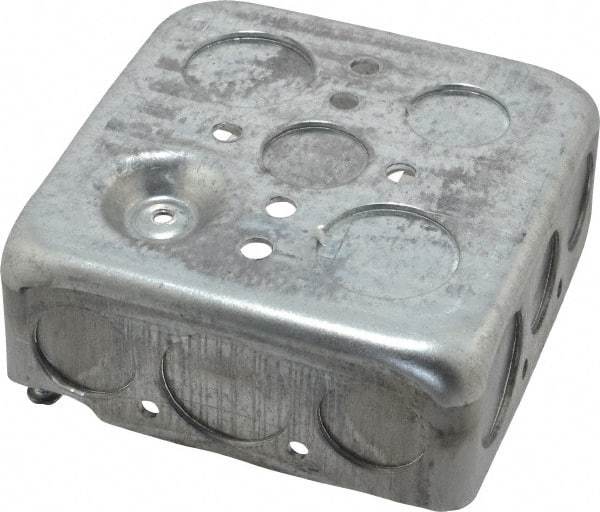 Thomas & Betts - 2 Gang, (14) 1/2 & 3/4" Knockouts, Steel Square Junction Box - 4" Overall Height x 4" Overall Width x 1-1/2" Overall Depth - Eagle Tool & Supply