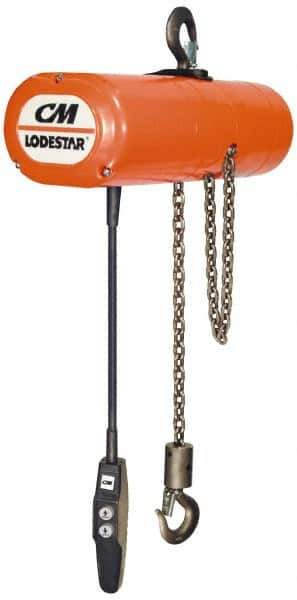 CM - 1 Ton Capacity, 0 to 16 FPM Lift Speed, Hook Mounted Hoist - 1 Output hp, 15' Max Lift, 18-9/16" Min Headroom, 1 Chain - Eagle Tool & Supply