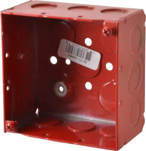 Thomas & Betts - 2 Gang, (17) 1/2 & 3/4" Knockouts, Steel Square Fire Alarm Box - 4" Overall Height x 4" Overall Width x 2-1/8" Overall Depth - Eagle Tool & Supply