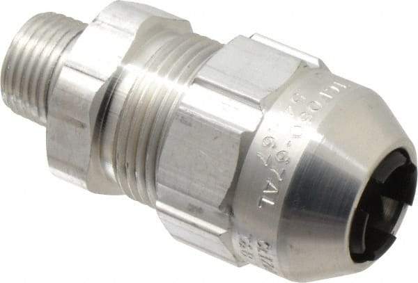 Thomas & Betts - 0.54 to 0.67" Cable Capacity, Class 1, Gas & Vapor Environments, Straight Strain Relief Cord Grip - 1/2 NPT Thread, Aluminum - Eagle Tool & Supply