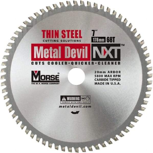 M.K. MORSE - 7" Diam, 20mm Arbor Hole Diam, 68 Tooth Wet & Dry Cut Saw Blade - Tungsten Carbide-Tipped, Standard Round Arbor - Eagle Tool & Supply