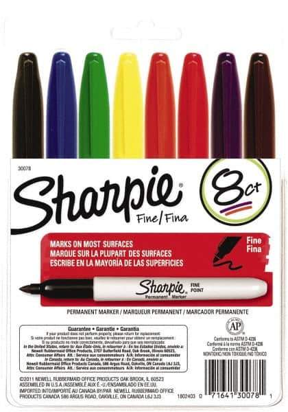 Sharpie - Assorted Colors Permanent Marker - Fine Felt Tip, AP Nontoxic Ink - Eagle Tool & Supply