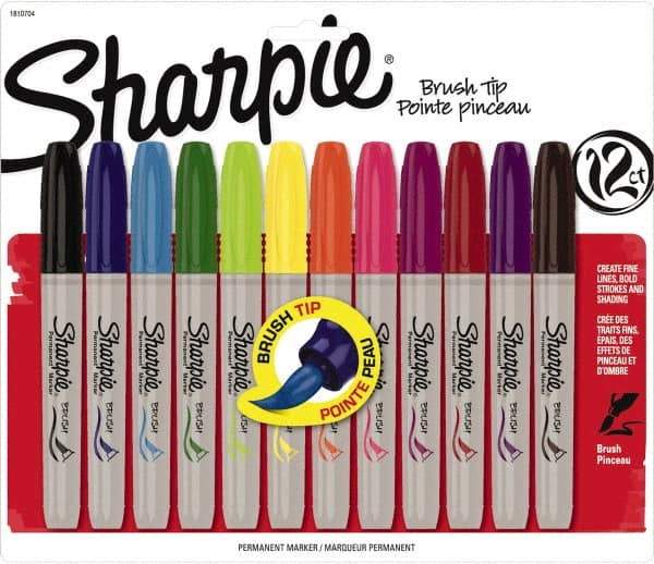 Sharpie - Assorted Colors Permanent Marker - Brush Felt Tip, AP Nontoxic Ink - Eagle Tool & Supply