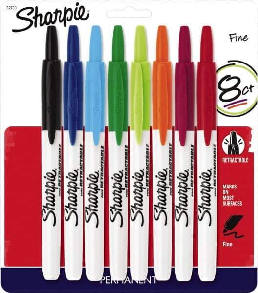 Sharpie - Assorted Colors, Permanent Marker - Retractable Fine Tip, AP Nontoxic Ink - Eagle Tool & Supply