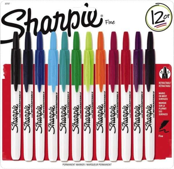 Sharpie - Assorted Colors, Permanent Marker - Retractable Fine Tip, AP Nontoxic Ink - Eagle Tool & Supply