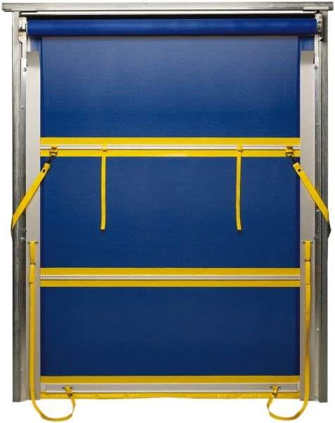 TMI, LLC - 10' Door Width x 12' Door Height PVC Mesh Bug Screen & Spring Loaded Manuel (Style) Roll Up Dock Screen - Blue/Yellow - Eagle Tool & Supply