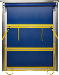 TMI, LLC - 8' Door Width x 8' Door Height PVC Mesh Bug Screen & Spring Loaded Manuel (Style) Roll Up Dock Screen - Blue/Yellow - Eagle Tool & Supply