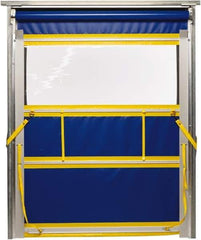 TMI, LLC - 8' Door Width x 10' Door Height PVC Solid with Vision Panel & Spring Loaded Manual (Style) Roll Up Dock Screen - Blue/Yellow/Clear - Eagle Tool & Supply