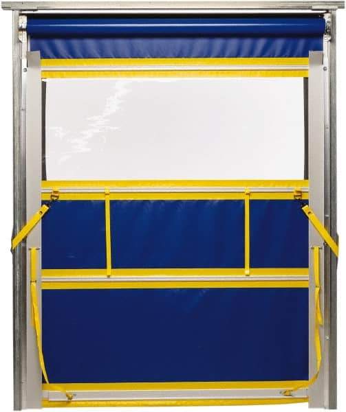 TMI, LLC - 6' Door Width x 8' Door Height PVC Solid with Vision Panel & Spring Loaded Manual (Style) Roll Up Dock Screen - Blue/Yellow/Clear - Eagle Tool & Supply