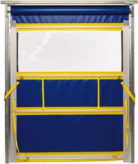 TMI, LLC - 6' Door Width x 8' Door Height PVC Solid with Vision Panel & Spring Loaded Manual (Style) Roll Up Dock Screen - Blue/Yellow/Clear - Eagle Tool & Supply