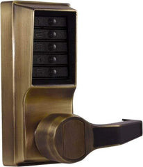 Kaba Access - Pushbutton Lock Lever Lockset for 1-3/8 to 2-1/4" Thick Doors - 2-3/4" Back Set, Nonkey Override Cylinder, Antique Brass Finish - Eagle Tool & Supply