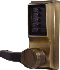 Kaba Access - Pushbutton Lock Lever Lockset for 1-3/8 to 2-1/4" Thick Doors - 2-3/4" Back Set, Nonkey Override Cylinder, Antique Brass Finish - Eagle Tool & Supply