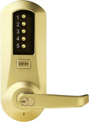 Kaba Access - Pushbutton Lock with Interchangeable Core Lever Lockset for 1-3/8 to 2-1/4" Thick Doors - 2-3/4" Back Set, 6 or 7 Pin Length Best & Compatible (Core Not Included) Cylinder, Satin Brass Finish - Eagle Tool & Supply