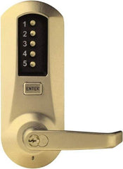 Kaba Access - Pushbutton Lock with Interchangeable Core Lever Lockset for 1-3/4 to 2-1/4" Thick Doors - 2-3/4" Back Set, 6 or 7 Pin Length Best & Compatible (Core Not Included) Cylinder, Satin Brass Finish - Eagle Tool & Supply