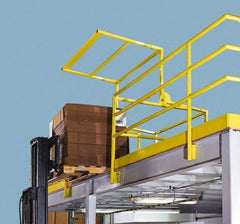FabEnCo - Powder Coated Carbon Steel Rail Safety Gate - Fits 64W x 42H" Clear Opening, 1-1/2" Wide x 80" Door Height, 190 Lb, Yellow - Eagle Tool & Supply