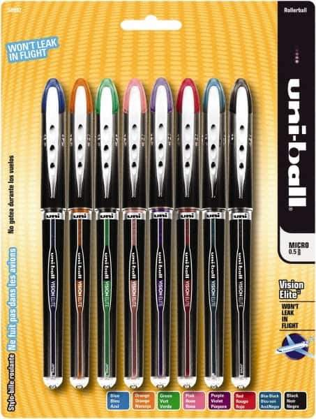 Uni-Ball - Roller Ball 0.8mm Stick Pen - Black, Blue, Black, Blue, Green, Orange, Pink, Purple & Red - Eagle Tool & Supply