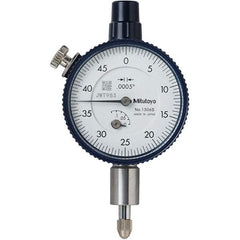 Mitutoyo - 1/8" Range, 0-50 Dial Reading, 0.0005" Graduation Dial Drop Indicator - 40mm Dial, 0.05" Range per Revolution, 0.0005" Accuracy, Revolution Counter - Eagle Tool & Supply