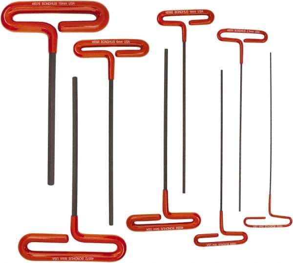 Bondhus - 8 Piece T-Handle Cushion Grip Hex Key Set - Hex Range 2 to 10mm - Eagle Tool & Supply