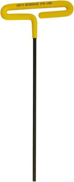 Bondhus - 3/16" Hex, T-Handle Cushion Grip, Hex Key - 248mm OAL, Inch System of Measurement - Eagle Tool & Supply