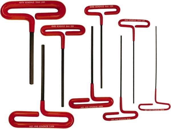 Bondhus - 8 Piece T-Handle Cushion Grip Hex Key Set - Hex Range 2 to 10mm - Eagle Tool & Supply